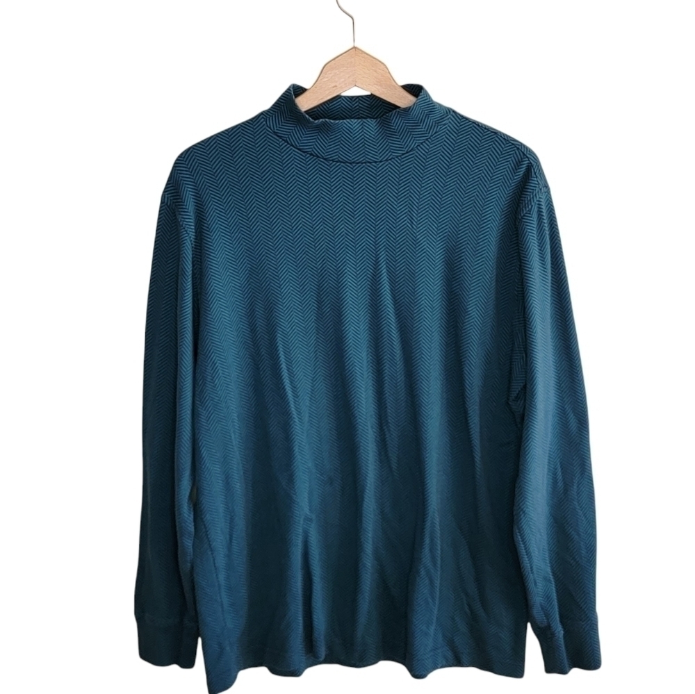 Lands' End | Traditional Fit Green Chevron Mockneck Top